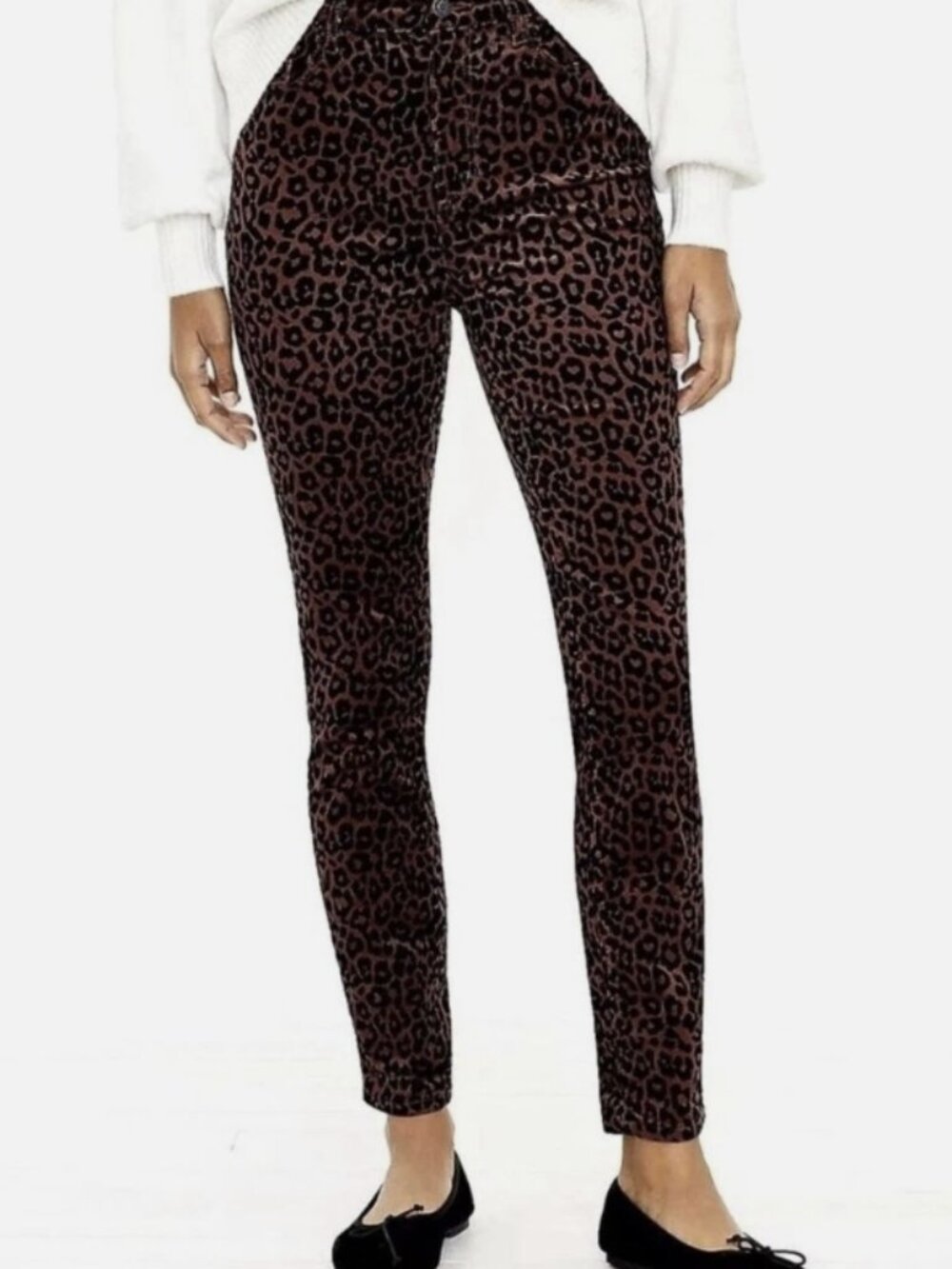 Ann Taylor LOFT Super Skinny brown black Velvet Leopard stretch Pants Sz 29/8